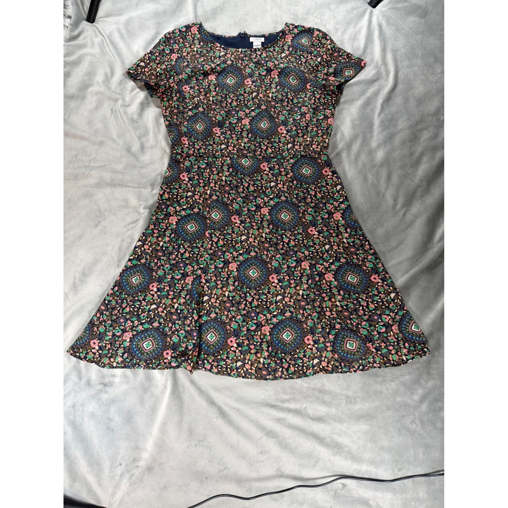J.Crew Factory Flutter Sleeve Navy Blue Floral Zippered A-Lined Fairy Dress Sz 4